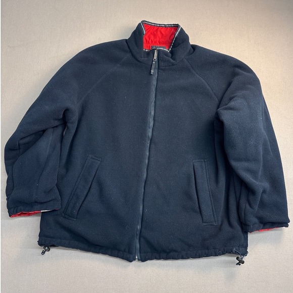 Nautica Other - Nautica Mens Fleece Jacket Navy Blue Full Zip Spellout Logo Red Lining XL